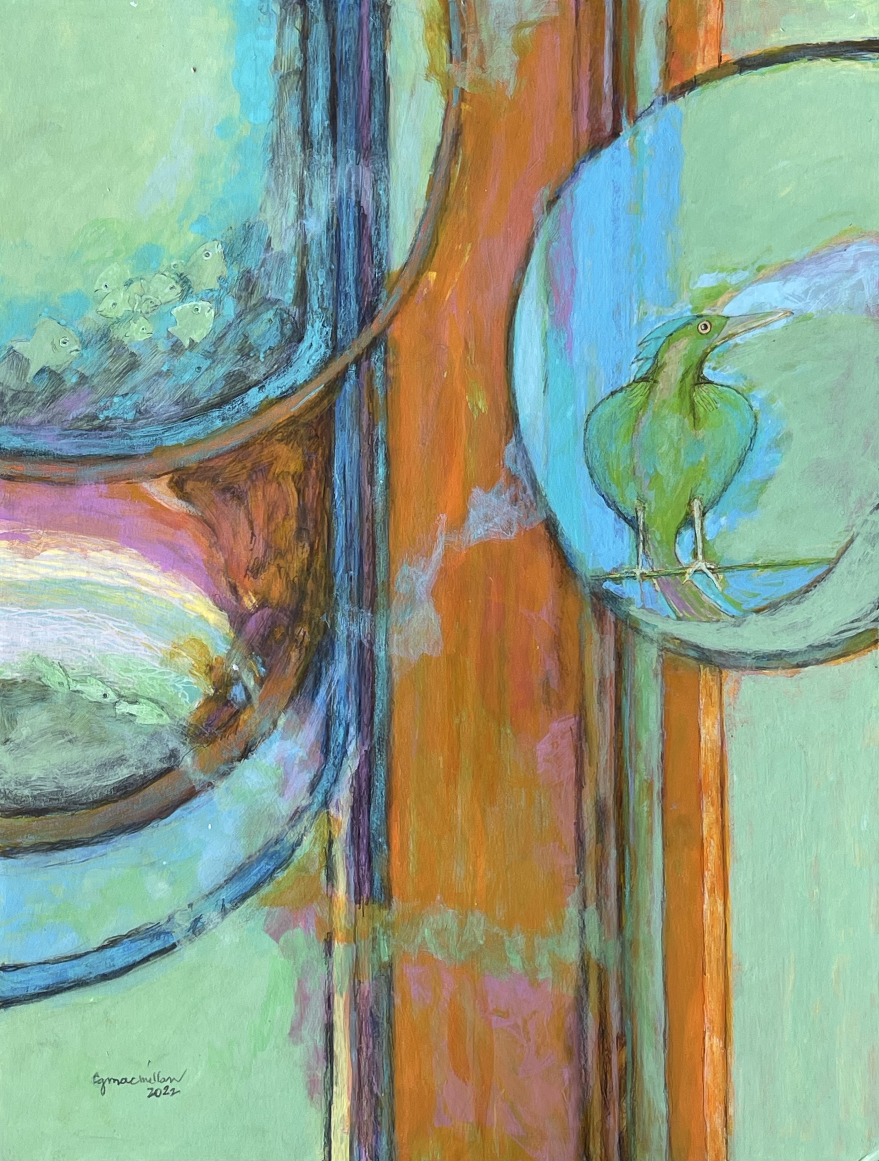 Circles with Green Bird